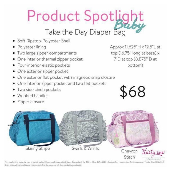 NWT ThirtyOne Thirty One 31 Take the day diaper bag tote skinny stripe blue - Picture 2 of 5